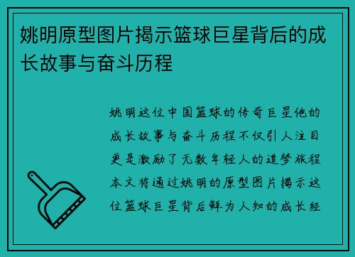 姚明原型图片揭示篮球巨星背后的成长故事与奋斗历程